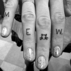 MEOW Cat Finger Tattoo